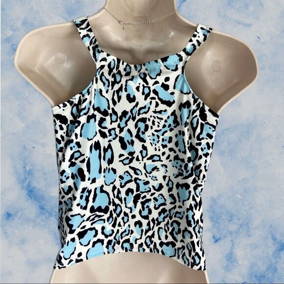 Urban Renewal High-Neck Blue and Black Leopard Print Crop Tank - Picture 2 of 4
